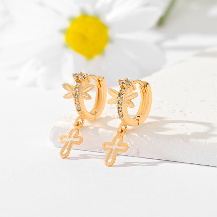 Popular Multi-style Design Gold-plated Ornament Cross Earrings