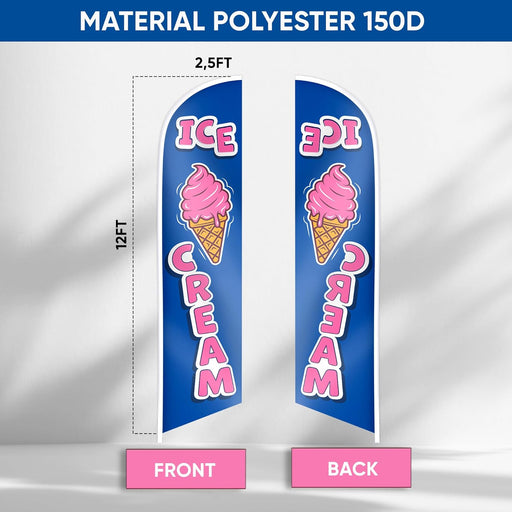 Ice Cream Sign - Swooper Flag - Ice Cream Decorations for Business Advertising - Ice Cream Flag Feather 12Ft X 2.5Ft Polyester 150D (Pole and Hardware Are Not Included)