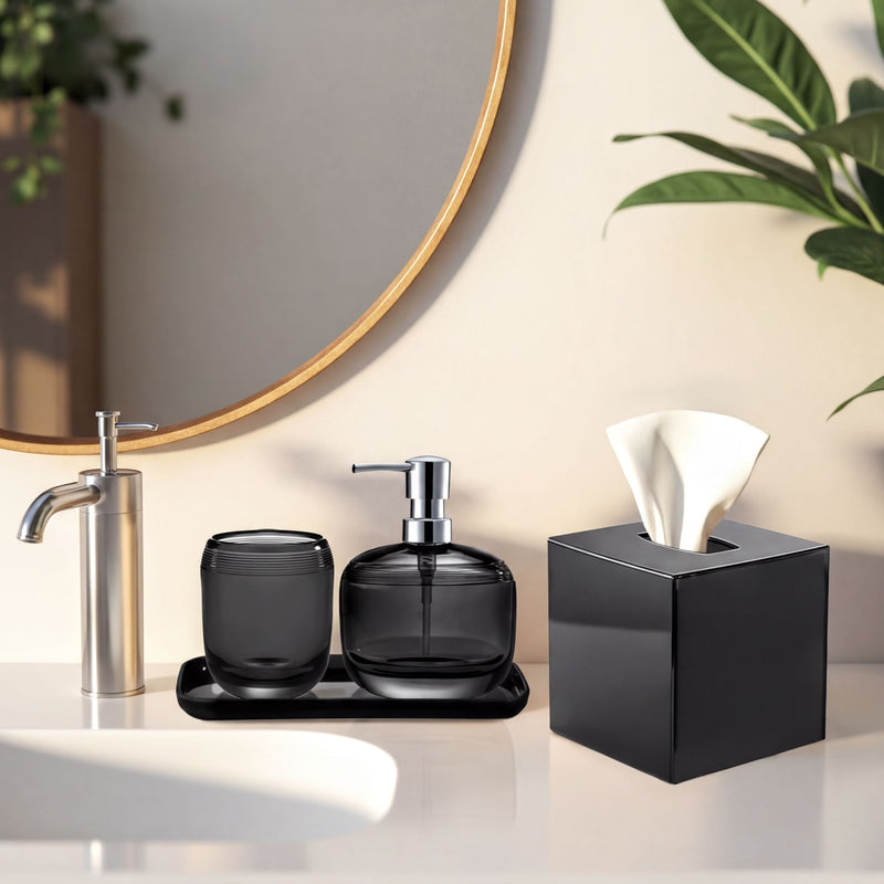 Acrylic Bathroom Set – Modern Bathroom Accessories Kit with Soap Dispenser & Tray