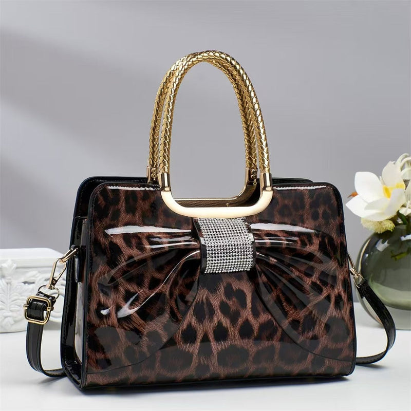 Hot-stone Embellished Fashionable Versatile Chic Leopard-print Womens Bag