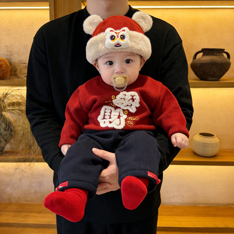 Red Thickened Warm Childrens Sweater Coat
