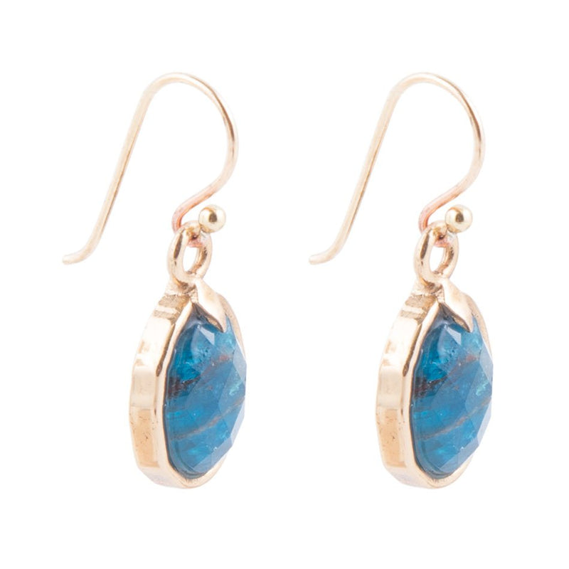 Faceted Blue Apatite Golden Drop Earrings