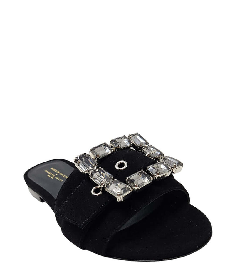 Fade Jeweled Buckle Black Suede Sandal