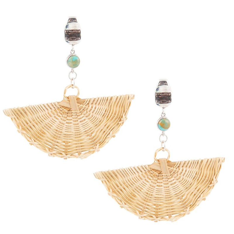 Fan of Rattan Blue Turquoise and Sterling Silver Earrings