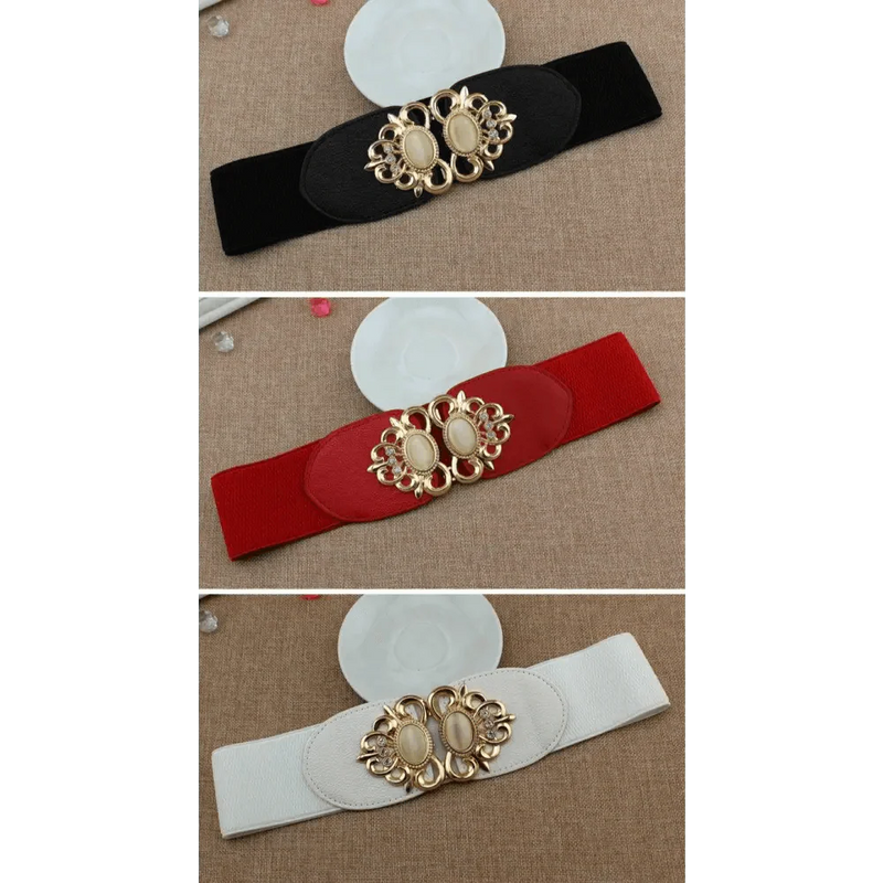 Fashion Black Elastic Waistband One-Piece Dress Women Decorative Belt Elegant Women's Style Party Dress Belts