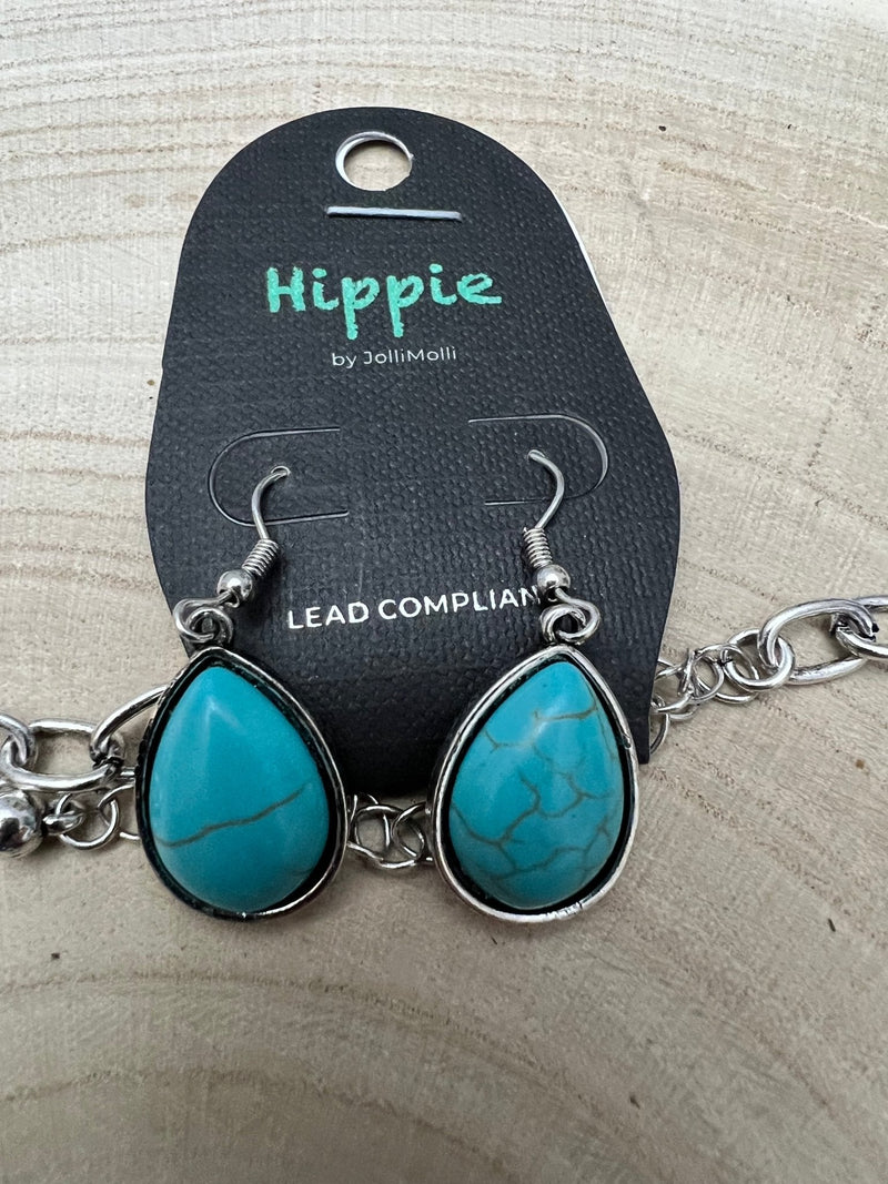 Faux Squash Blossom Pendant Necklace & Earring Set - 20 inch necklace