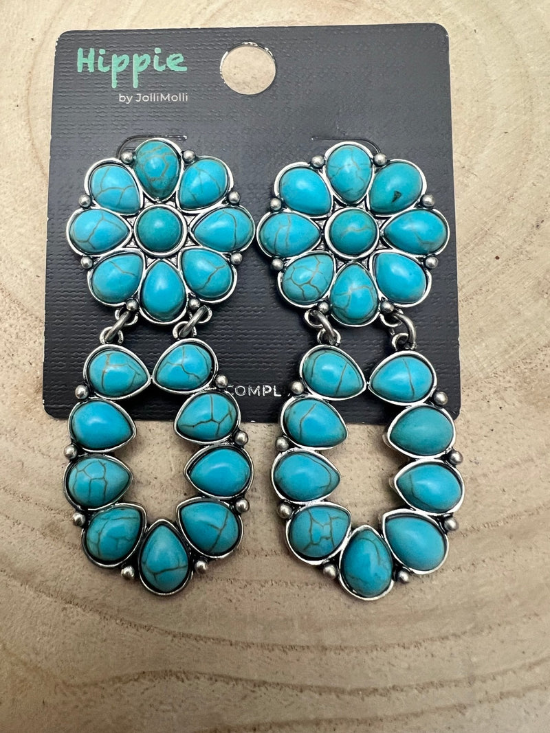 Faux Turquoise Cluster Post Earrings - 2 1/4 inch Statement Size