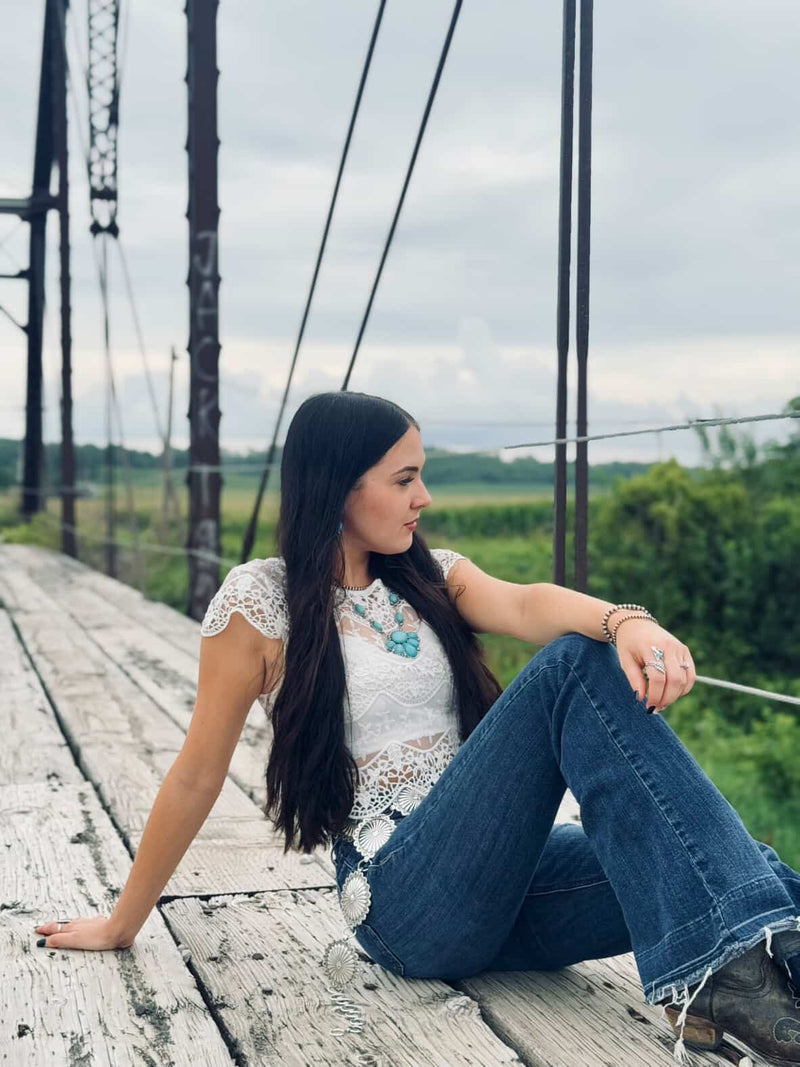 Faux Turquoise Squash Blossom and Earring Set - 18 inch necklace