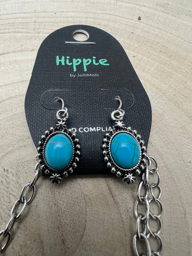 Faux Turquoise Squash Blossom and Earring Set - 18 inch necklace