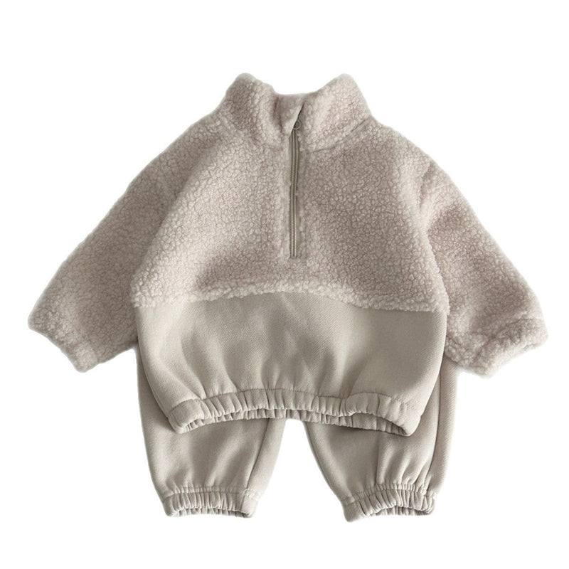 Baby And Toddler Lambswool Stand-up Collar Half-zip Sweater
