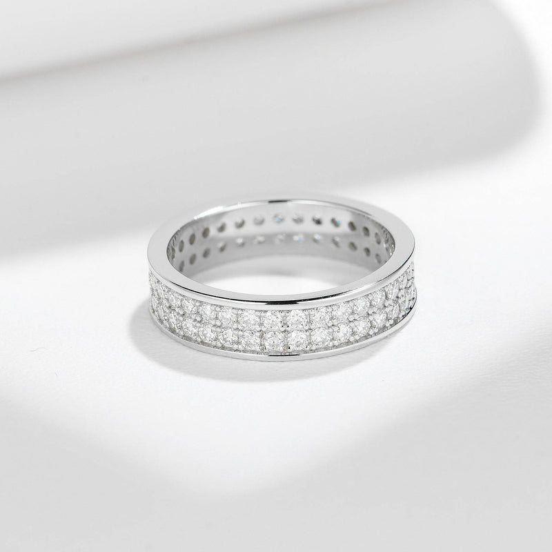 S925 Moissanite Matching Couple Eternity Bands Wedding Rings, Two-Row 1ct & Three-Row 1.8ct, D-Grade VVS, 18K White Gold Plated Unisex Rings