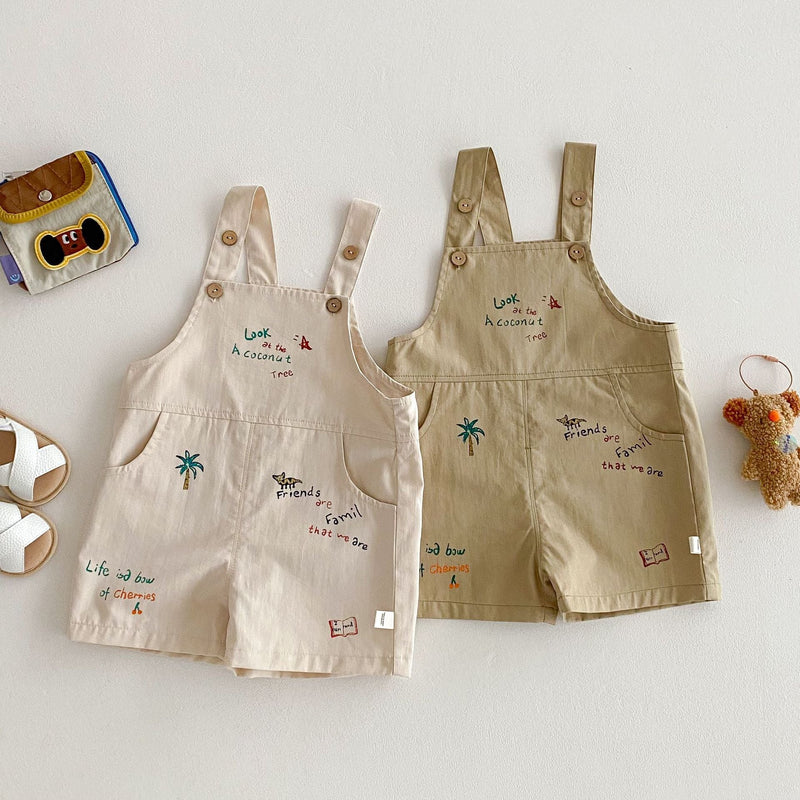 Simple Fashion T-shirt Fashion Baby Korean Style Cartoon Suspender Pants