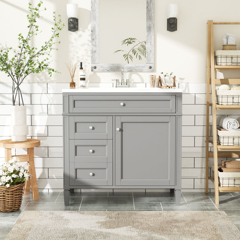Bathroom Vanity With Top Sink, 2 Drawers And Tip Out Drawer