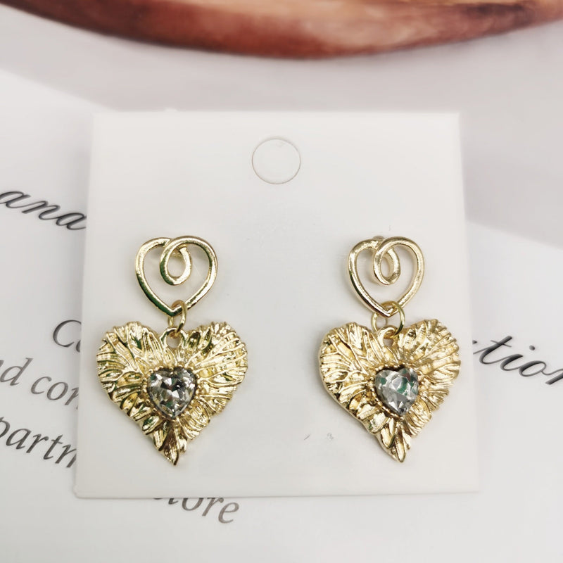 Crystal Rhinestone Heart Shaped Drop Earrings