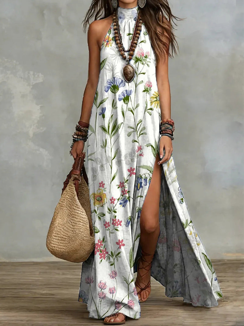 Women's Sleeveless Split Floral Print Maxi Dress