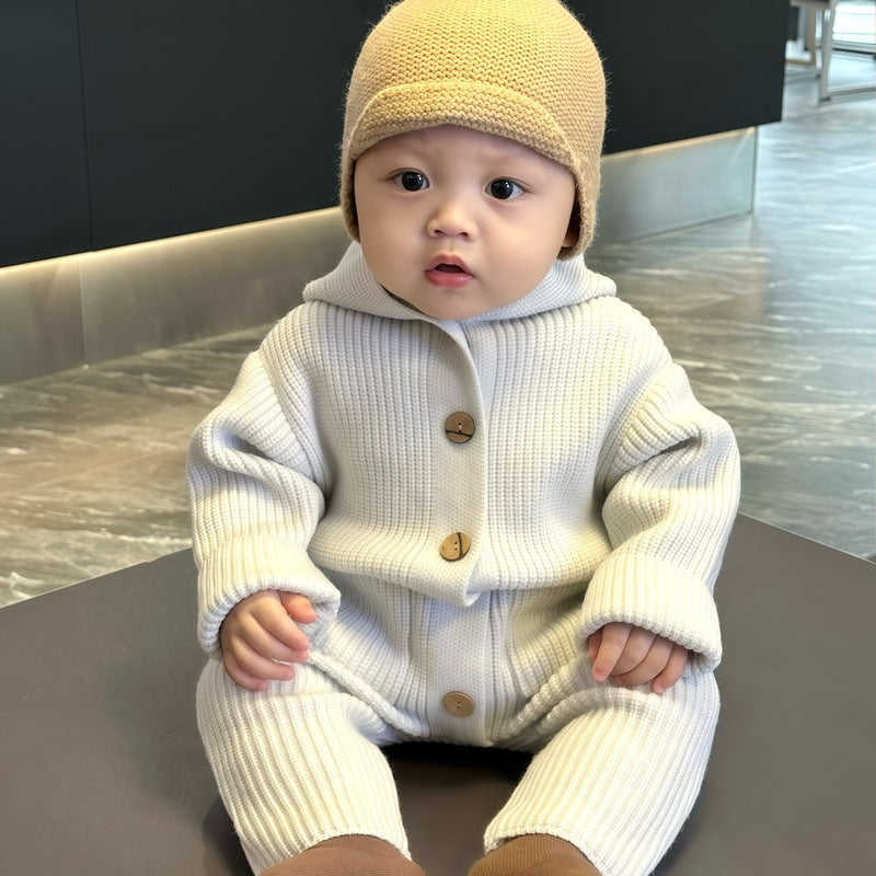 Baby Bodysuit Knitted Wool Warm Romper Long Crawling Suit Infant Clothes