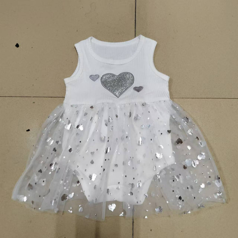 Girl's Mesh Sequins Love Sleeveless Dress