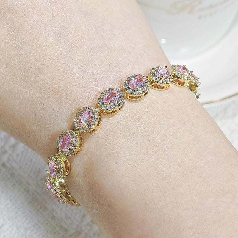Colorful CZ Halo Tennis Chain Bracelet, Multicolor Gemstone Bridal Jewelry, Unique Pattern Gift for Her, Cubic Zirconia Bridesmaid Bracelet
