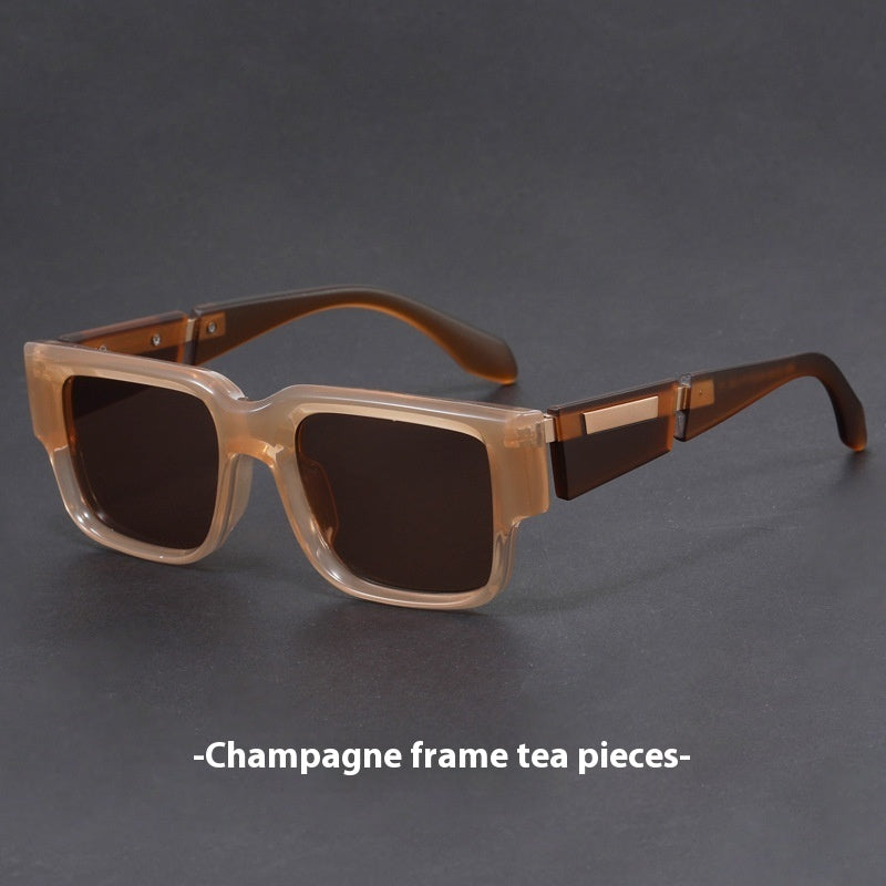 Gray Blue Square Thick Frame Sunglasses UV-proof Retro Simple Sun Glasses