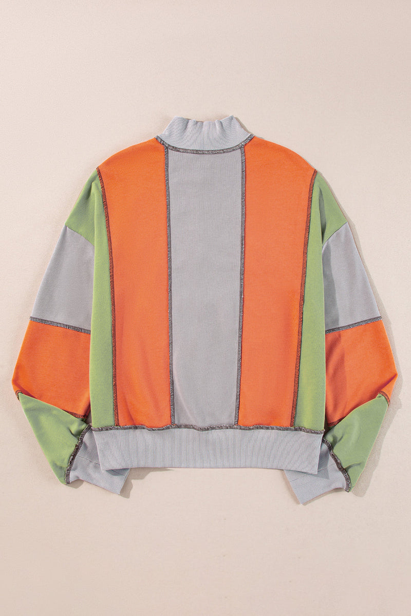 Lilah Block Stitching Half Zipper Sweatshirt