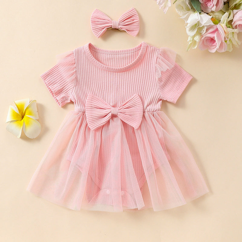 Girls' Multi-color Mesh Flounced Sleeve Short Sleeved Kazakhstan Skirt
