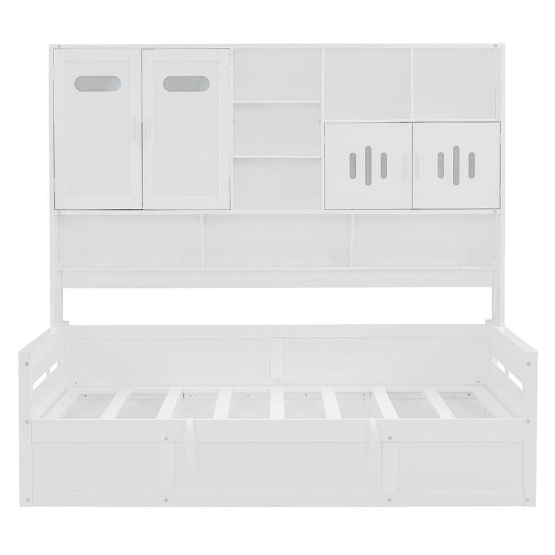 Daybed With All-In-One Cabinet And Shelf