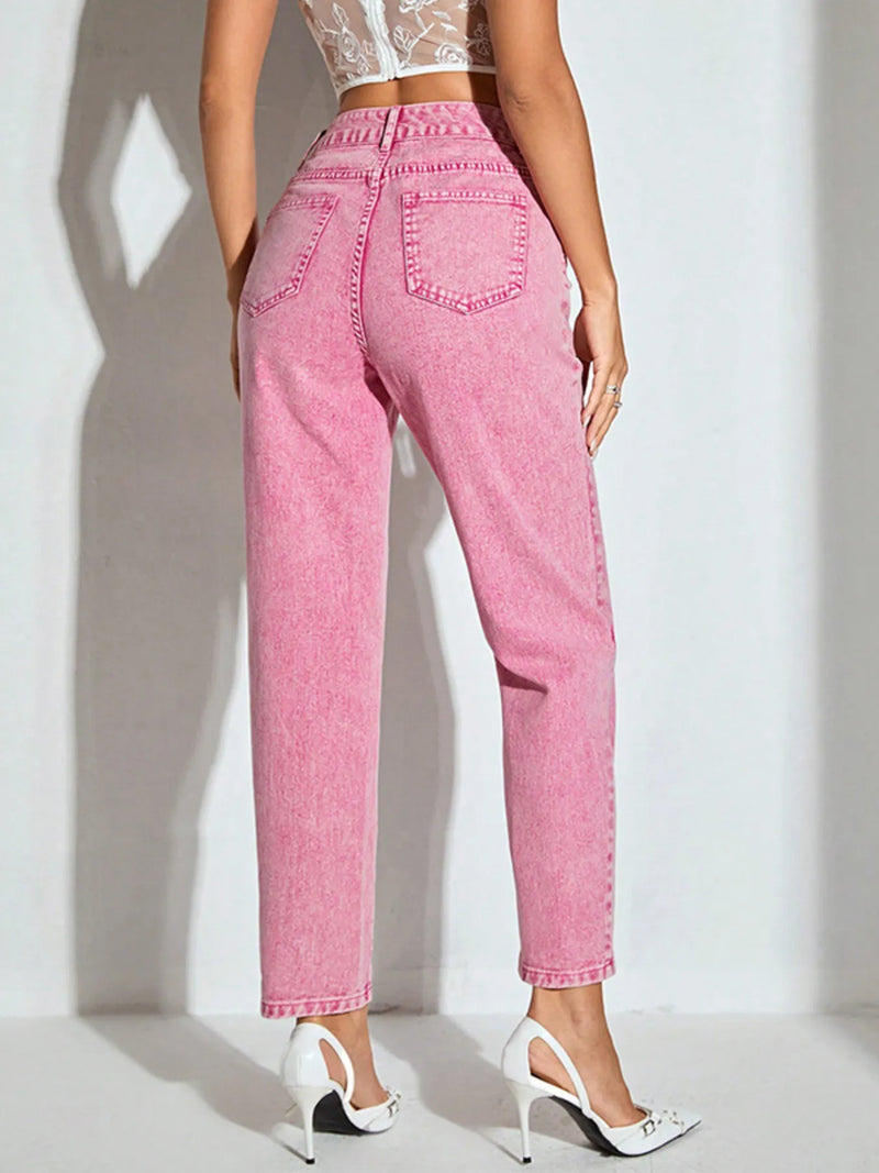 High-Waisted Wash Straight Leg Jeans