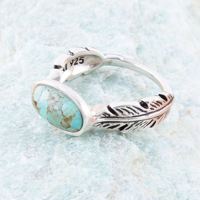 Feather Sterling Silver and Blue Turquoise Ring