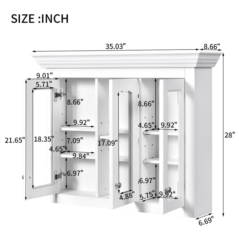 Bathroom Medicine Cabinet With Mirror, 5 Adjustable Closed Shelves, Wall-Mounted - White