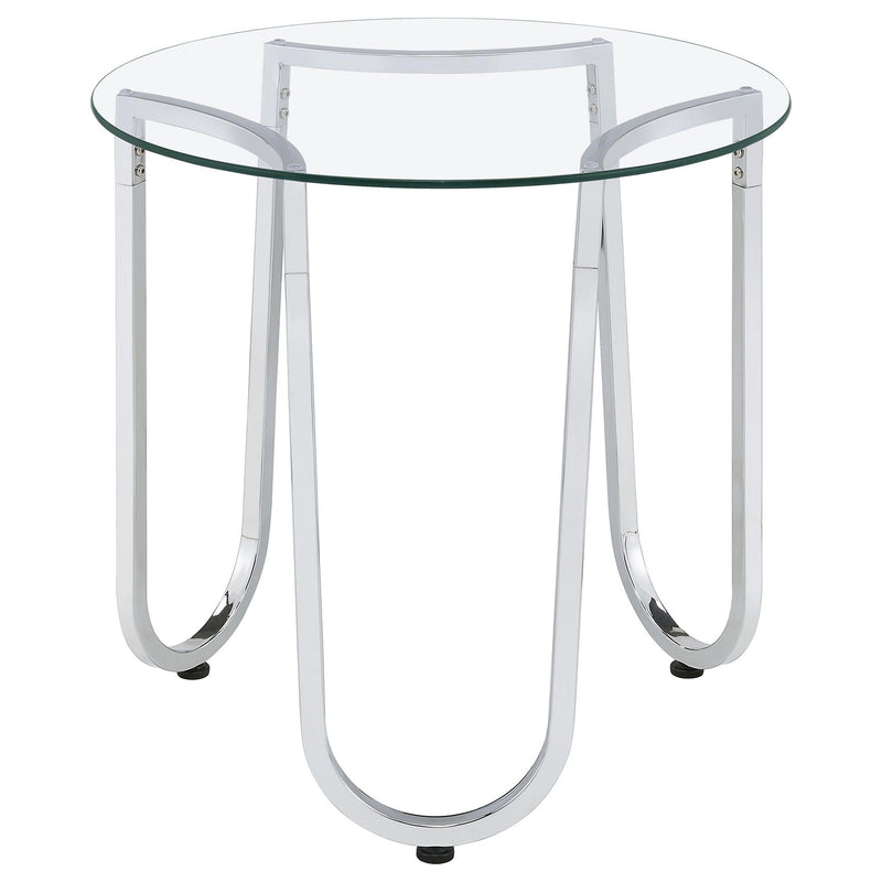 Beller Round Tempered Glass Top End Side Table Chrome