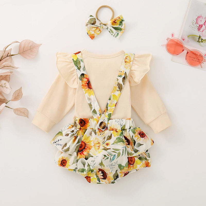 Infant Baby Girl Shoulder Strap Princess Dress Multi-color Long-sleeved Triangle Romper