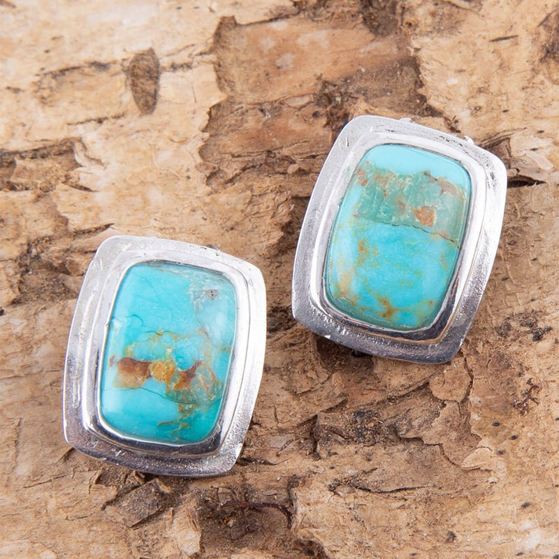 Fiji Isles Blue Turquoise Sterling Silver Clip Earrings