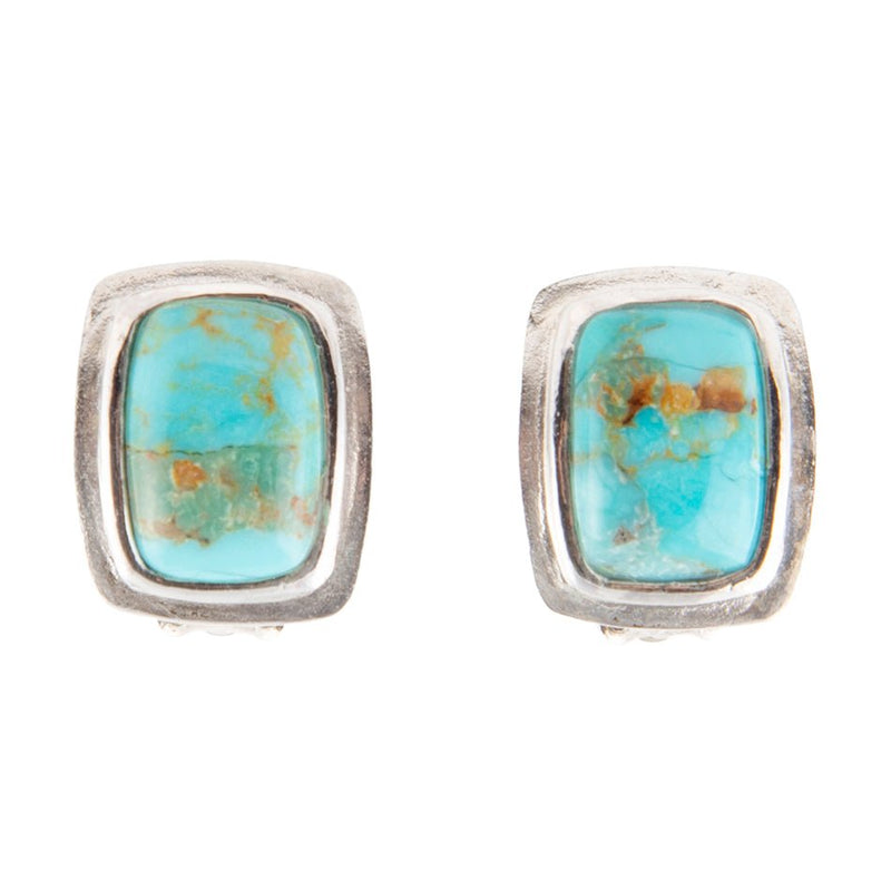 Fiji Isles Blue Turquoise Sterling Silver Clip Earrings