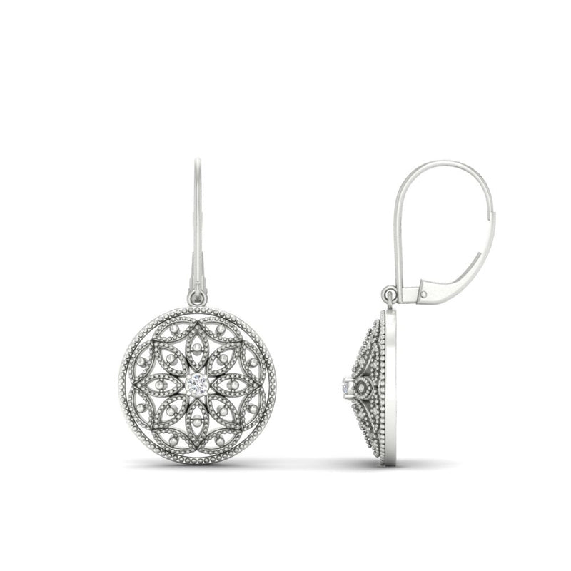 Diamond Filigree Circle Drop Lab Grown Lever Back Earring