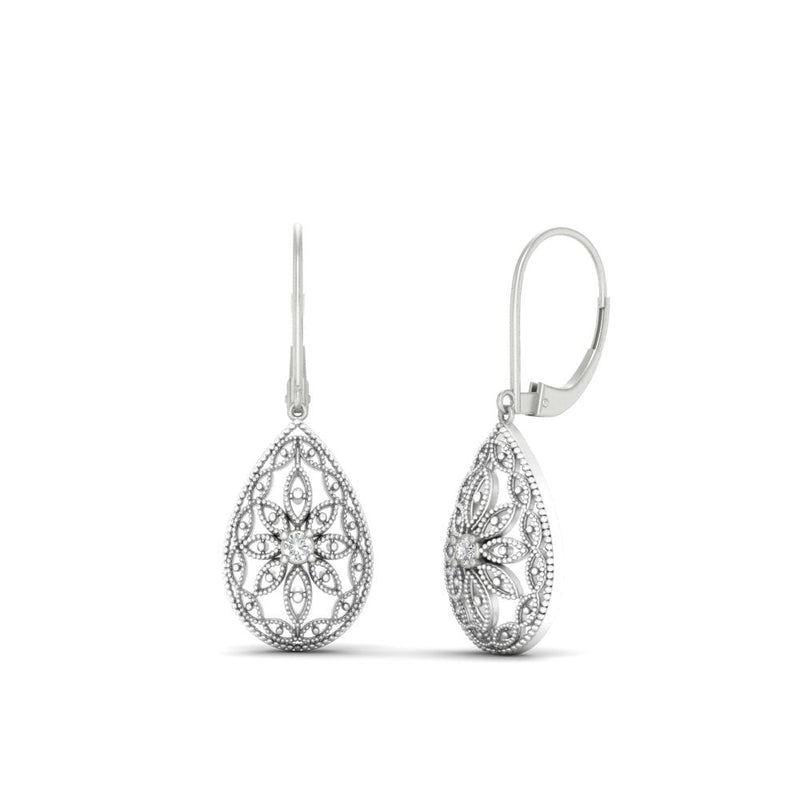 Filigree Diamond Openwork Teardrop Earrings