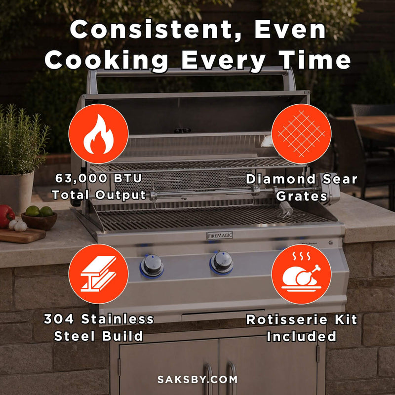 Fire Magic Aurora Multi-User Built-In Grill With Analog Thermometer & Rotisserie Kit, 30" [A540I-8EAN/P] (SAK14578)