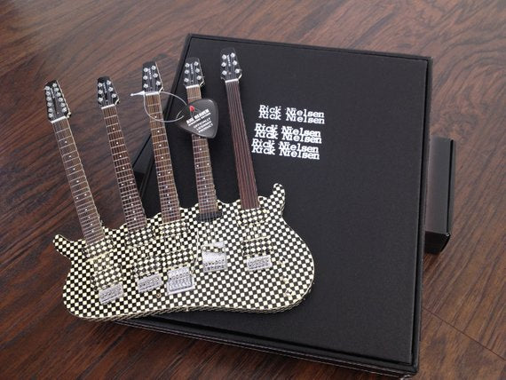 RICK NIELSEN™ Five-Neck Checkered Mini Guitar Replica Collectible - Officially Licensed