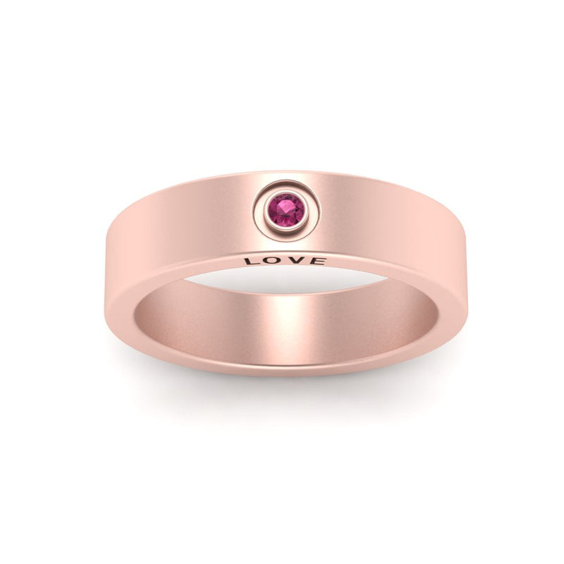 Flat Single Stone Mens Band Engraved