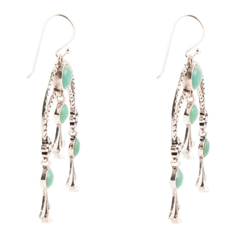 Floral Chandelier Blue Turquoise and Sterling Silver Earrings