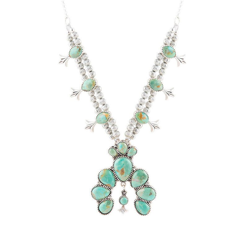Squash Blossom Statement Blue Turquoise and Sterling Silver Necklace