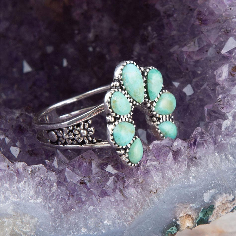 Floral Blue Turquoise and Sterling Silver Ring