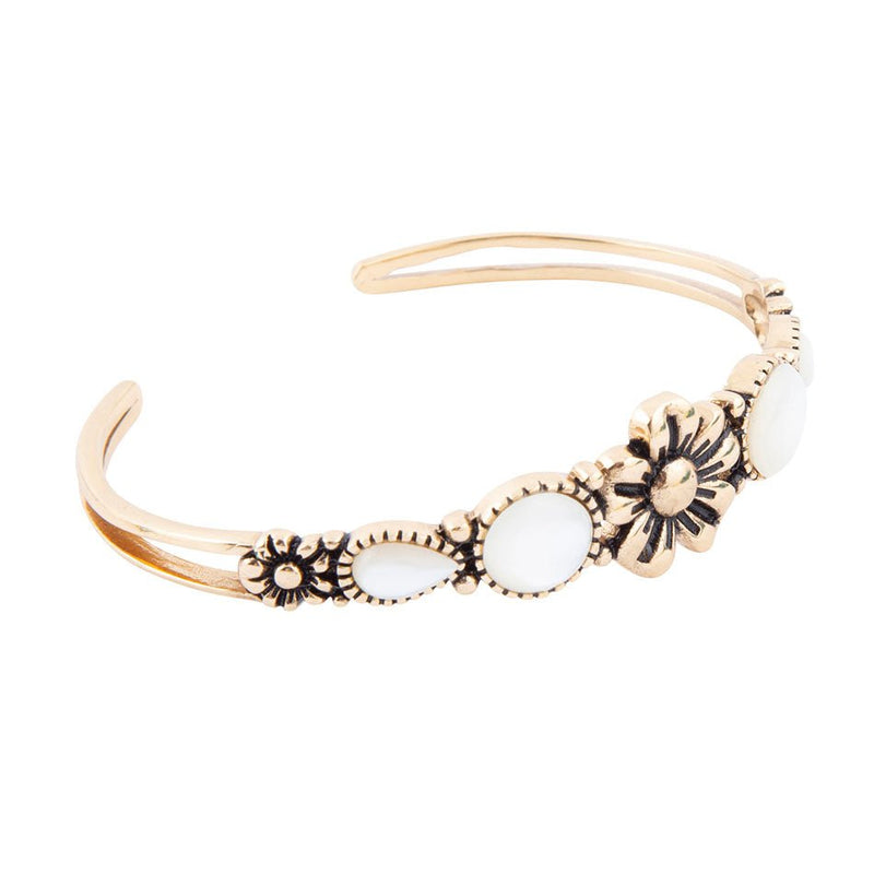 Floral White Mother of Pearl Golden Cuff Bracelet