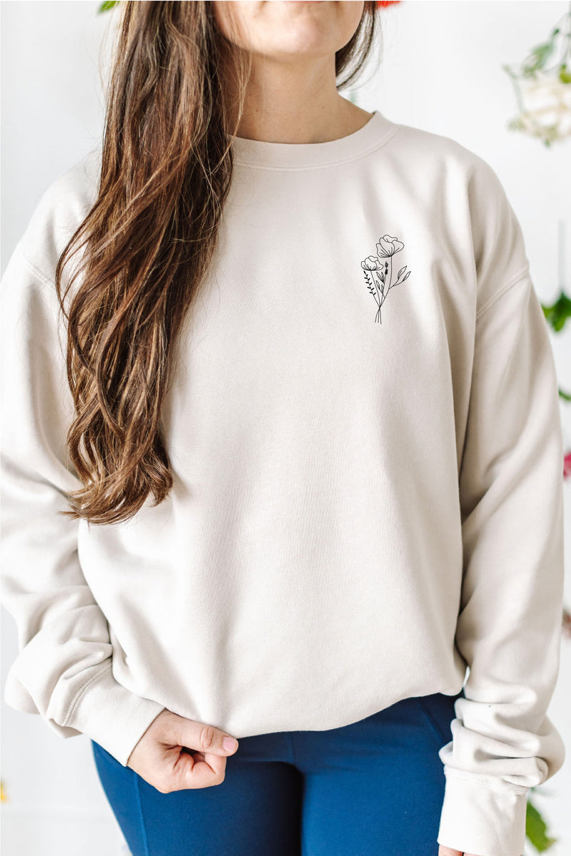 Embroidered/Printed PIGMENT Crewneck (pf&b) - Flowers / Still Growing