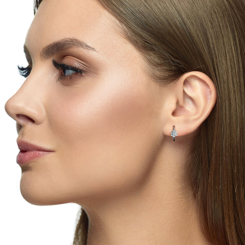 Flower Small 2 Tone Hoop Huggie Earrings