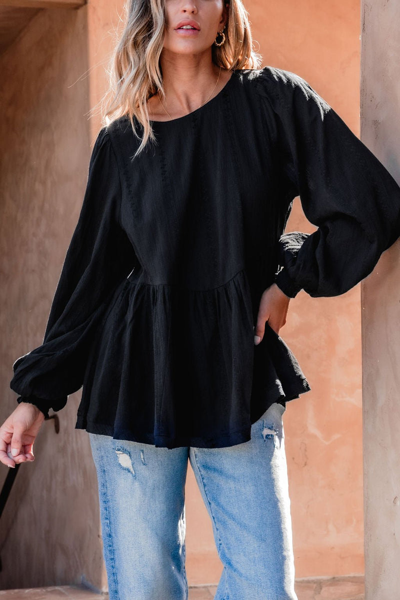 Flowy Black Ruffled Tunic - DOORBUSTER
