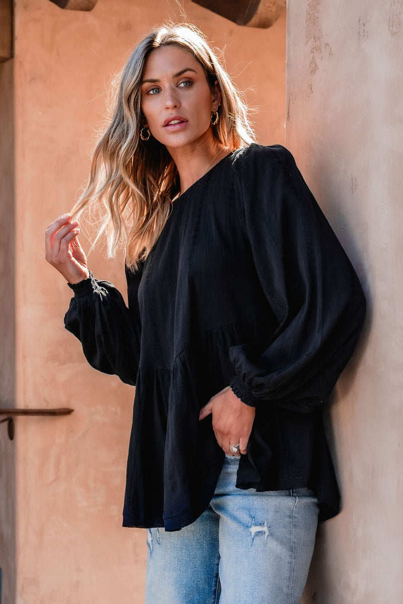 Flowy Black Ruffled Tunic - DOORBUSTER