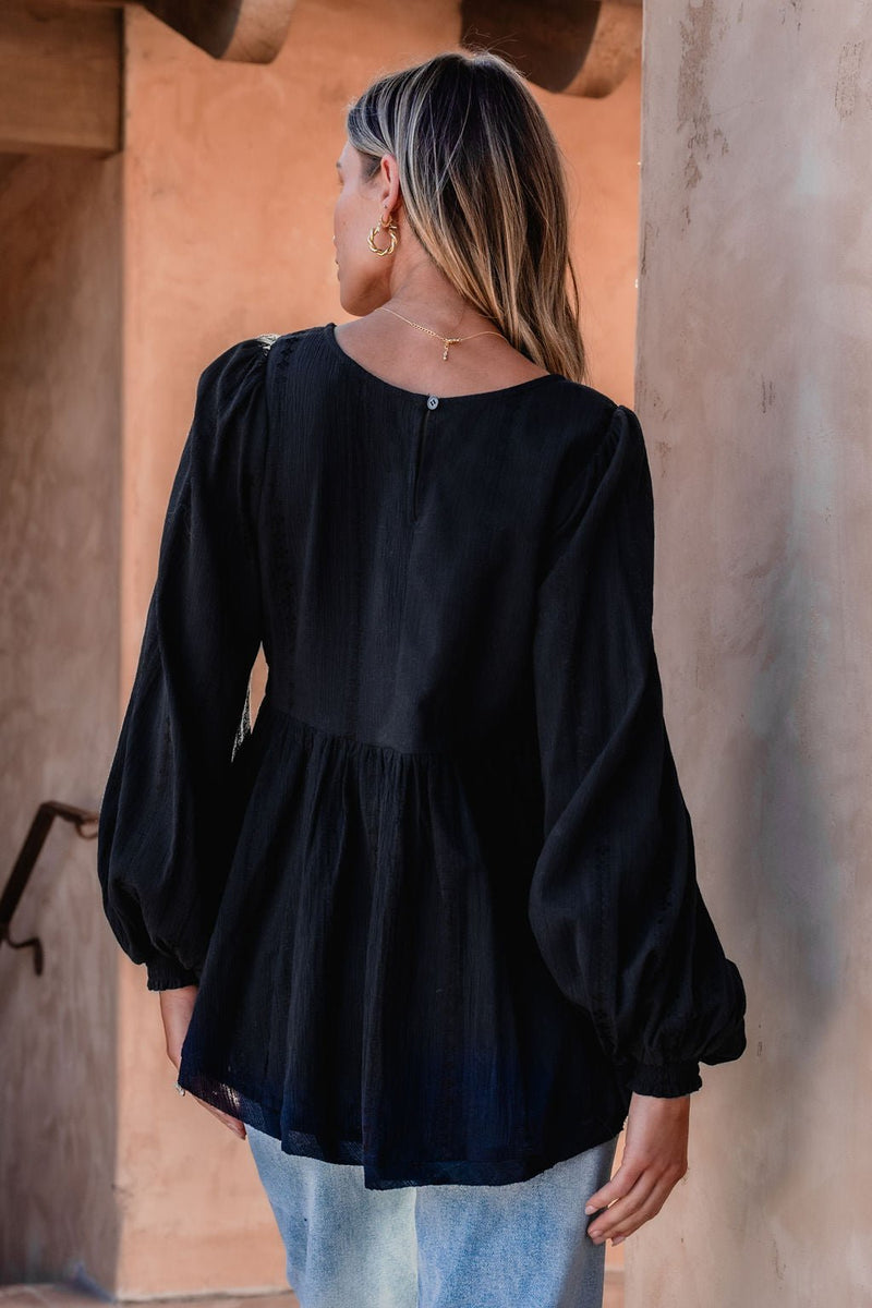Flowy Black Ruffled Tunic - DOORBUSTER