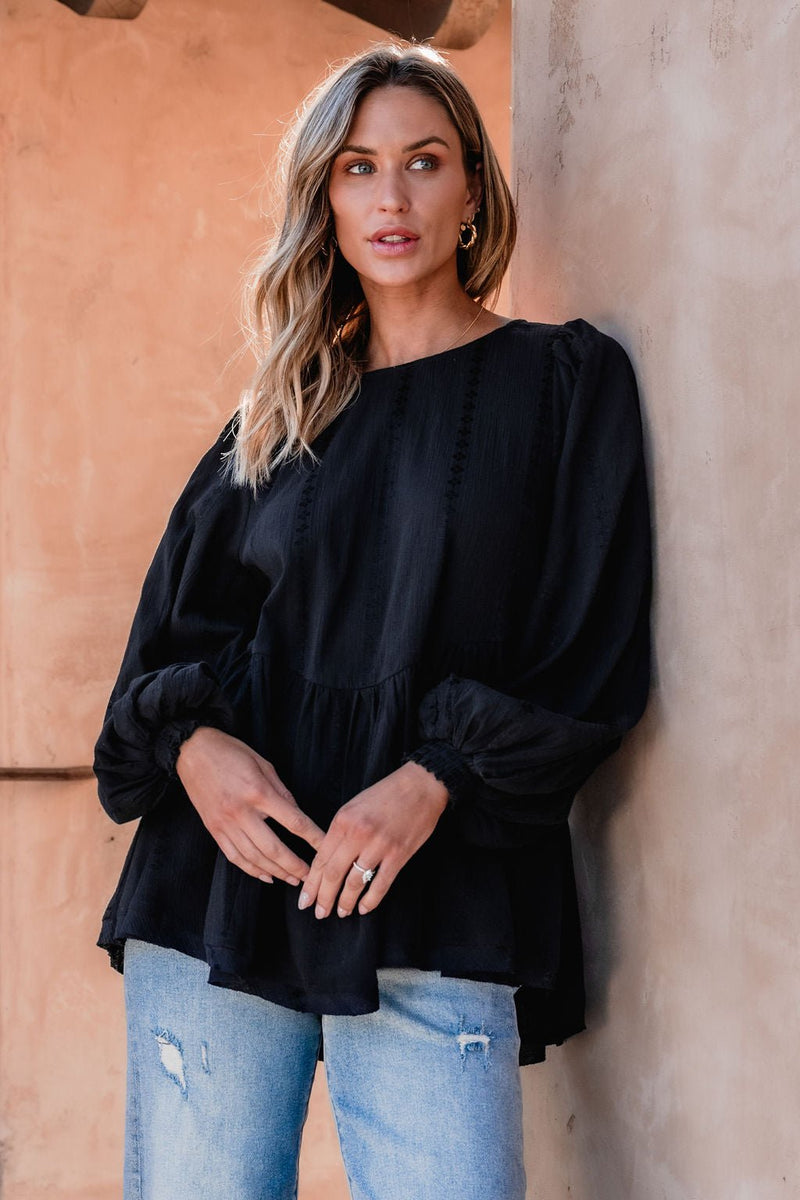 Flowy Black Ruffled Tunic - DOORBUSTER