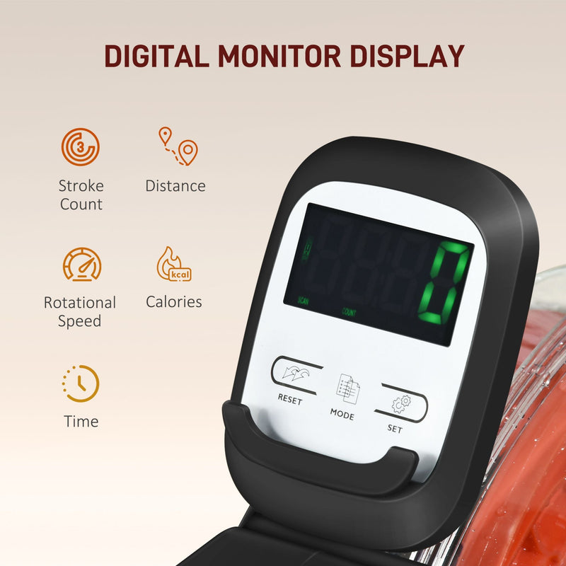 Foldable Water Rowing Machine With Adjustable Resistance, Wheels, LCD Monitor And Tablet Holder (SAK53758)