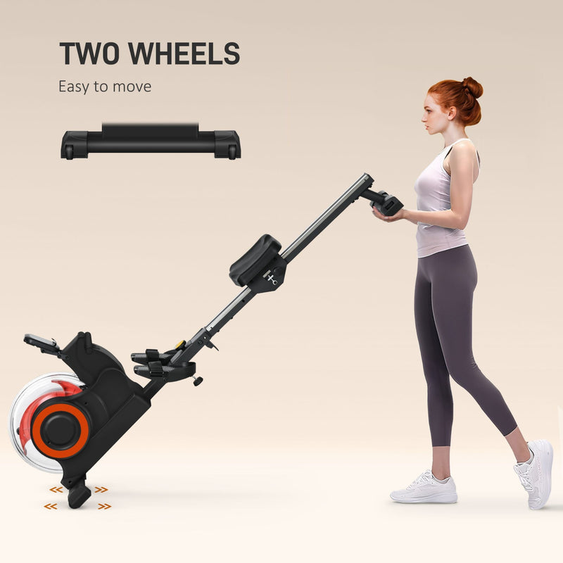 Foldable Water Rowing Machine With Adjustable Resistance, Wheels, LCD Monitor And Tablet Holder (SAK53758)